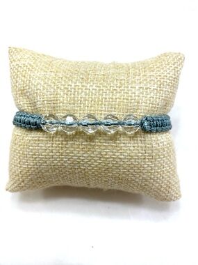 Faceted Crystal Bead Macramé Bracelet in Dusty Teal